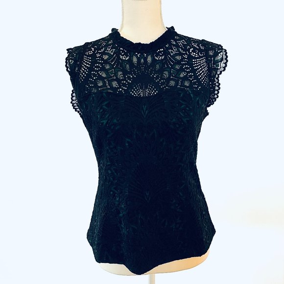 White House Black Market - High-Neck Lace Shell in black - Picture 3 of 4